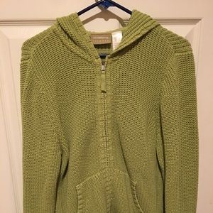 Lime Green Liz Claiborne Hooded Zip Sweater.